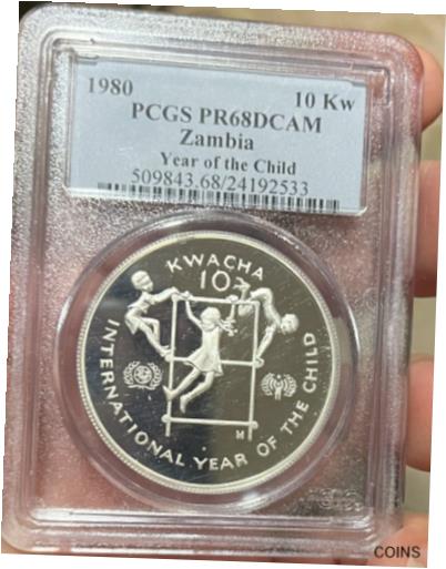  アンティークコイン 銀貨 1980 ZAMBIA SILVER 10 KWACHA YEAR OF CHILD PCGS PF 68DCAM  #sot-wr-012187-1870