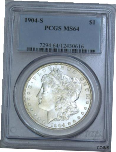 【極美品/品質保証書付】 アンティークコイン 銀貨 1904-S Morgan Silver Dollar PCGS MS64 Blast White Great Luster looks MS65 #543G [送料無料] #sot-wr-012203-166