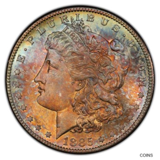 【極美品/品質保証書付】 アンティークコイン 銀貨 1885-S Morgan Silver Dollar PCGS MS65 - Orange, Burgundy, Green & Blue Toning [送料無料] #sot-wr-012203-2130