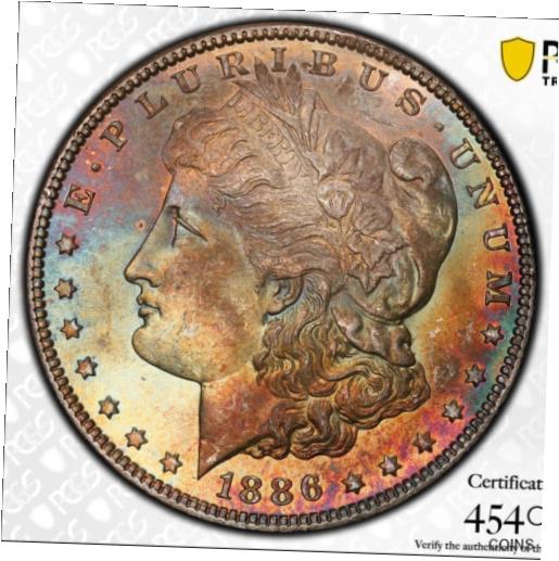 ڶ/ʼݾڽա ƥ    [̵] 1886 PCGS MS65 Morgan Silver Dollar $1 - Vibrant Rainbow Toned Obverse