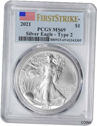  アンティークコイン コイン 金貨 銀貨  2021 $1 American Silver Eagle Type 2 MS69 First Strike PCGS