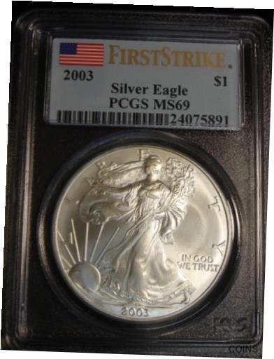  アンティークコイン コイン 金貨 銀貨  2003 $1 American Silver Eagle 1 oz PCGS MS69 FirstStrike Flag Label