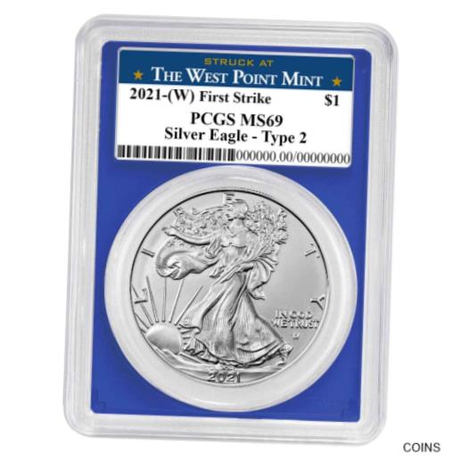  アンティークコイン コイン 金貨 銀貨  2021 (W) $1 Type 2 American Silver Eagle PCGS MS69 FS West Point Label Blue Fram