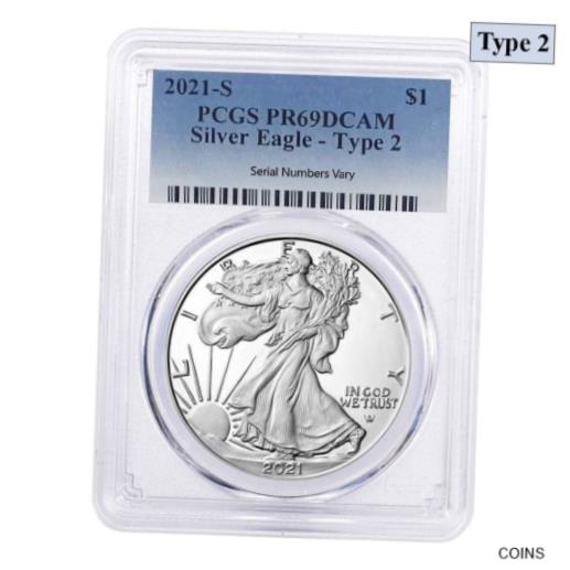 【極美品/品質保証書付】 アンティークコイン コイン 2021-S 1 oz Silver American Eagle Type 2 PCGS PF 69 DCAM Blue Label+Copper Round [送料無料] #cot-wr-012209-400