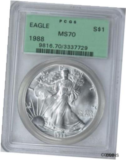 【極美品/品質保証書付】 アンティークコイン 銀貨 1988 SILVER EAGLE PCGS MS70 KEY DATE 1TH COIN GRADED MS70 OLD GREEN LABEL [送料無料] #sct-wr-012210-2608