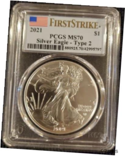  アンティークコイン コイン 金貨 銀貨  2021 PCGS MS70 FIRST STRIKE TYPE 2 DISTINCTIVE FLAG LABEL SILVER EAGLE $1