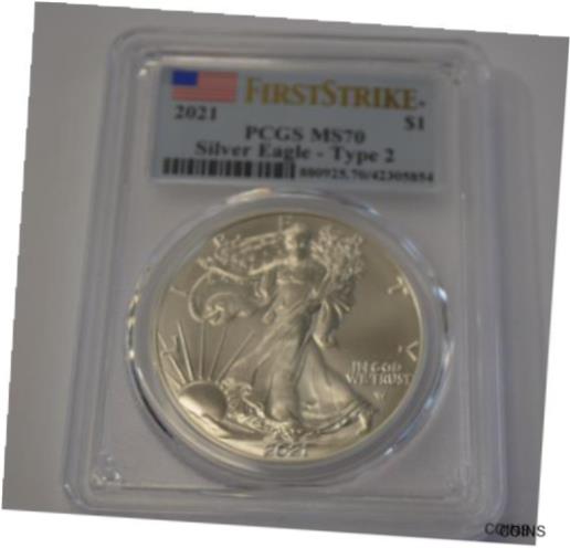  アンティークコイン コイン 金貨 銀貨  2021 PCGS MS70 FIRST STRIKE TYPE 2 DISTINCTIVE FLAG LABEL SILVER EAGLE $1