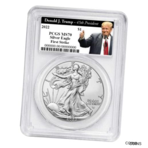 楽天金銀プラチナ　ワールドリソース【極美品/品質保証書付】 アンティークコイン コイン 金貨 銀貨 [送料無料] 2022 $1 American Silver Eagle PCGS MS70 FS Trump 45th President Label