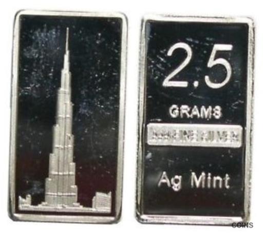 【極美品/品質保証書付】 アンティークコイン コイン 金貨 銀貨 [送料無料] VERY RARE AGmint 2.5G .999 Fine Silver Burj Khalifa Dubai Skyscraper Bullion Bar