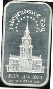 ヴィンテージ 1973 年 7 月 4 日 独立記念日 / 独立記念館 1 オンス.999 シルバーバーVintage July 4, 1973 Independence Day / Independence Hall 1 Oz. .999 Silver Bar