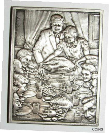 ڶ/ʼݾڽա ƥ    [̵] Vintage Freedom From Want Norman Rockwell 2.13 Troy Oz. .999 Silver Bar 1974