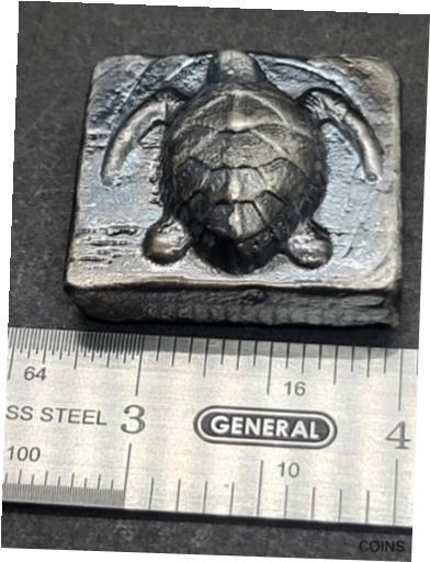  アンティークコイン コイン 金貨 銀貨  3.00 ozt hand poured .999 silver. Turtle bar antiqued .