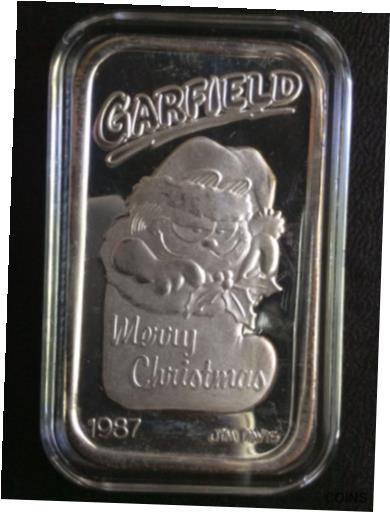 【極美品/品質保証書付】 アンティークコイン コイン 金貨 銀貨 [送料無料] 1987 SilverTowne Garfield Merry Christmas ST-42 Silver Art Bar A4647 1