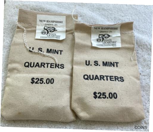 yɔi/iۏ؏tz AeB[NRC RC   [] NEW HAMPSHIRE (NH-P) & (NH-D) State Quarters US Mint Sewn UnOpened $25 Bags