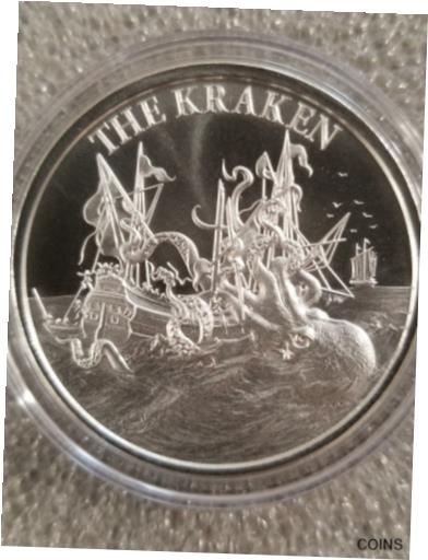 【極美品/品質保証書付】 アンティークコイン コイン 金貨 銀貨 [送料無料] Kraken 1 oz .999 Silver round sea monster Folklore new high relief pirate doom