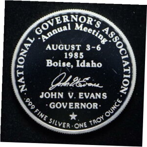 1985年 アイダホ州知事協会 ジョン V エヴァンス 1オンス .999 シルバー ラウンド1985 Idaho National Governors Association John V Evans 1-oz .999 Silver Round
