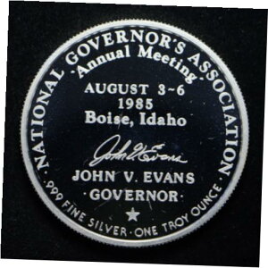 1985年 アイダホ州知事協会 ジョン V エヴァンス 1オンス .999 シルバー ラウンド1985 Idaho National Governors Association John V Evans 1-oz .999 Silver Round