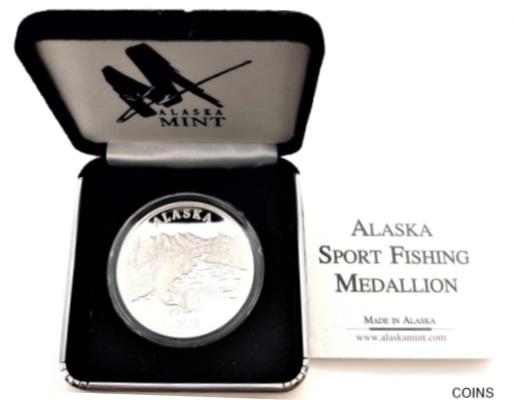 楽天金銀プラチナ　ワールドリソース【極美品/品質保証書付】 アンティークコイン コイン 金貨 銀貨 [送料無料] 2003 Alaska Sport Fishing 1oz. .999 Silver Round with Box & Capsule