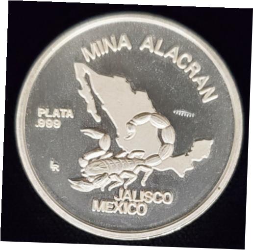  アンティークコイン コイン 金貨 銀貨  1988 Minerales De Bolanos 999 Fine Silver Round Mina Alacran Scorpion