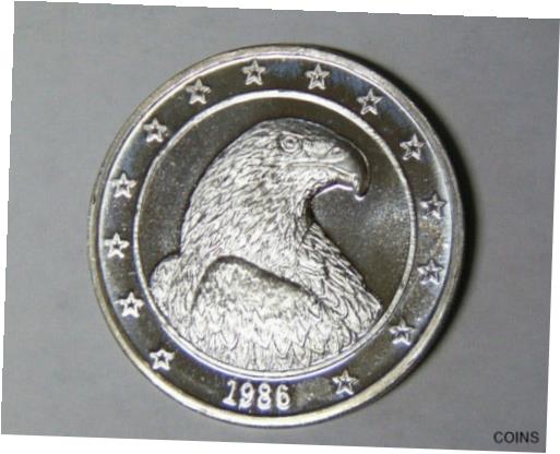 楽天金銀プラチナ　ワールドリソース【極美品/品質保証書付】 アンティークコイン コイン 金貨 銀貨 [送料無料] 1986 Bald Eagle .999 Fine Silver Round International Trade Unit （mrmtbvarious）