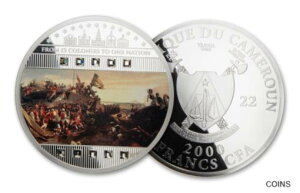 2022 カメルーン 2000 フラン 1 オンス シルバー ヨークタウンの戦い カラー化プルーフ2022 Cameroon 2000 Francs 1-oz Silver Battle of Yorktown Colorized Proof