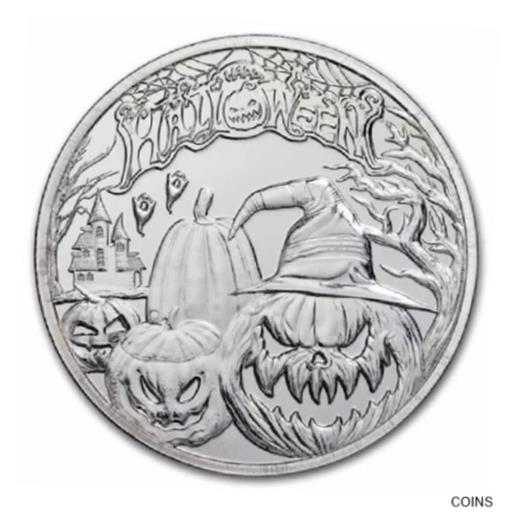 【極美品/品質保証書付】 アンティークコイン コイン 金貨 銀貨 [送料無料] Halloween Pumpkins Trick or Treat! 1 oz .999 Fine Silver Art Round