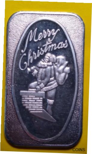  アンティークコイン コイン 金貨 銀貨  1 oz .999 Fine Silver Art Bar Merry Christmas Santa On Roof Entering Chimney