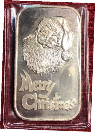 【極美品/品質保証書付】 アンティークコイン コイン 金貨 銀貨 [送料無料] 1 oz silver bar Silvertowne Santa Merry Christmas 1988 1