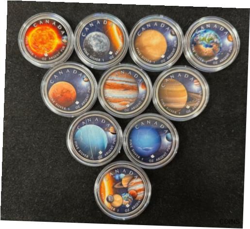  アンティークコイン コイン 金貨 銀貨  2022 Canada Maple Leaf OUR SOLAR SYSTEM Colorized 1 oz Silver Coins - Set of 10