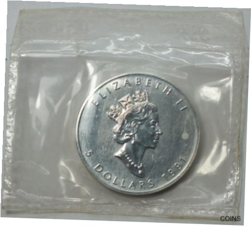 ڶ/ʼݾڽա ƥ    [̵] 1991 Canada Maple Leaf 1 Troy Oz 9999 Silver $5 Coin In RCM Mylar Pouch - LG488