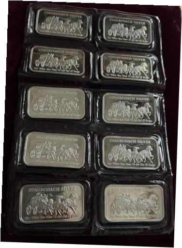  アンティークコイン コイン 金貨 銀貨  10 Oz Stagecoach Fine BU SILVER Bars Divisible 1/4 10 INDIVIDUALLY SEALED 1 Oz