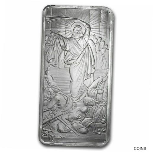 yɔi/iۏ؏tz AeB[NRC RC   [] 10oz Jesus Clears The Temple BU Bar Silver Shield .999 USA Made