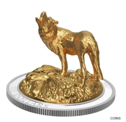 【極美品/品質保証書付】 アンティークコイン コイン 金貨 銀貨 送料無料 Wolf Sculpture Majestic Canadian Animals - 2017 Canada 10oz Pure Silver Coin RCM