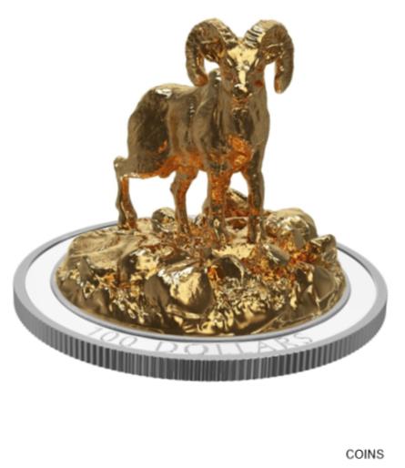 【極美品/品質保証書付】 アンティークコイン コイン 金貨 銀貨 送料無料 Bighorn Sheep Sculpture Majestic Canadian Animals - 2017 Canada 10oz Silver Coin