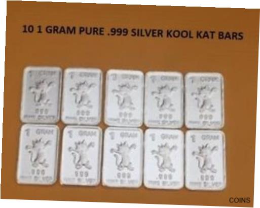  アンティークコイン コイン 金貨 銀貨  (10) 1 Gram .999 Fine SILVER COOL CAT Bar LOT