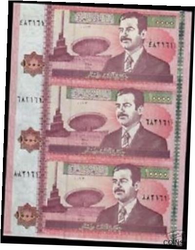 yɔi/iۏ؏tz AeB[NRC RC   [] IRAQ 10000 10,000 DINAR P89 2002 SADDAM Uncut Sheet of 3 NOTE IRAQI CURRENCY IRD