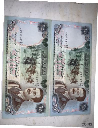 【極美品/品質保証書付】 アンティークコイン コイン 金貨 銀貨 送料無料 2 Saddam Hussein 1986 25 Dinars Central Bank of Iraq Banknote