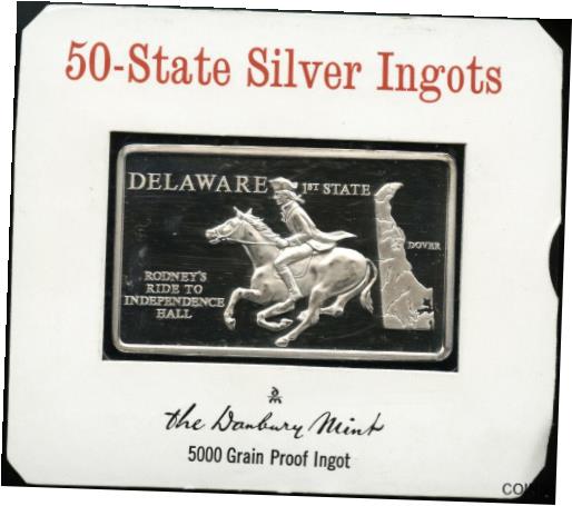  アンティークコイン コイン 金貨 銀貨  Danbury Mint 50 States Delaware 5000 Grain Proof Sterling Silver Ingot Bar
