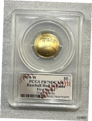 【極美品/品質保証書付】 アンティークコイン コイン 金貨 銀貨 送料無料 2014-W Baseball Hall of Fame 5 Proof Gold Coin Hank Aaron Signed PCGS PR70 FS