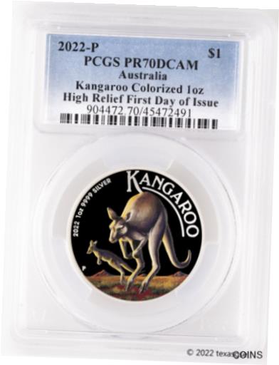  アンティークコイン コイン 金貨 銀貨  2022 Australia $1 HR 1oz Silver Colorized Kangaroo FDI - PCGS PR70DCAM