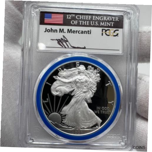 【極美品/品質保証書付】 アンティークコイン コイン 金貨 銀貨 [送料無料] 2021-W Proof Silver Eagle Type 1 PCGS PR70DCAM FDOI Mercanti Mint Engraver Blue