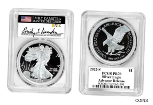 Presale - 2022-S Proof Silver Eagle PCGS PR70DCAM Advance Releases Damstra※関税は当ショップ負担（お客様負担無し）※全国送料無料・海外輸送無料※商品の状態は画像をご確認下さい（極美品・目立った汚れ無し）※輸入品の為英語表記となります※その他ご不明点はお気軽にお問合せ下さい！Seller Notes: “Presale expected to ship 9/9/22.”Coin: American EagleCertification: PCGSPrecious Metal Content per Unit: 1 ozStrike Type: ProofGrade: PR 70Year: 2022Brand/Mint: U.S. MintComposition: Silver[ご購入前に必ずお読み下さい]親切丁寧に、商品到着までサポート対応させていただきます。■パソコンの画像・画質により色や素材感が、実際の商品と多少異なる場合がございますので予めご了承くださいませ。■お客様のご都合（程度の解釈相違を含む）による商品のご購入後のキャンセル返品は、原則としてお受け致しておりません。未払いのまま2日以上連絡が取れない場合はキャンセルさせて頂きます。その場合、事務局側が自動的に「非常に悪い」の評価を付けてしまいますのでご注意ください。※お支払い頂いた場合は連絡は不要です。※他ショップでも販売しておりますので、稀に在庫がない場合がございます。■不具合での返品は箱などすべてが到着時の状態になるものに限らせていただきます。※当店では不良品はすべて現物確認と不具合の確認を行い対応をさせて頂いております。■お客様のご都合によるご注文確定後の商品のキャンセルにつきましては承っておりません。また、ご入金確認後、またはご決済完了確認後のキャンセルにつきましては、ご注文総額の30％のキャンセル料をご請求させていただきます。■領収書二重発行やトラブル防止のため、領収書発行は行っておりません。事務局側が発行している「支払い明細」が正式な支払い証明となります。支払い明細画面を印刷したものが領収書の代わりになることを各税務署に確認済みです。■年末年始・連休の発送は、業者も休みになる関係でいつもより遅れます。■輸送時の破損の場合は配送業者への報告を行って下さい。報告なしでの対応はできません。■日祝日は定休日とさせていただいております。連絡・発送が出来ませんのであらかじめご了承お願いいたします。■内容は必ずお読みになってからお買い求め下さいますようお願い致します。※在庫状況は常に更新をしておりますが、当社は複数店舗で在庫を共有しているため、ご注文を頂きましても稀に欠品している場合がございます。その際は誠に申し訳ございませんが、その旨をメールまたはお電話にてご連絡させていただきます。ご理解いただけますようお願い申し上げます。親切・丁寧にお取引させていただきますのでよろしくお願いします。 品質保証について 当店の商品の、品質保証についてご紹介いたします。 ▽品質保証書 お買い上げいただく全ての商品に「WORLD RESOURCE品質保証書」をおつけいたします。 これは、WORLD RESOURCEが販売した商品であることを保証するものです。大切に保管してください。 ▽標準保証に関して 当店でご購入頂きました商品は7日以内の標準保証サービスが付属致します。 ※ご購入日につきましては、製品の品質保証書に記載の日付にて確認させていただきます。 ※保証は通常利用時のみの対応となります。 ※ご購入日の確認を致しかねる場合は有償となります。品質保証書は大切に保管して下さい。POINT01　品揃え一番店を目指して 「期待に答えるお店づくりと、時代に合わせたサービスをご提供致します。」 POINT02　多種多様な商品レパートリー 「幅広く、世界の商品をご用意しております。」 POINT03　きっと見つかる！新しい発見 「テレビや雑誌で紹介されたアイテムもいちはやく。」 モットー：丁寧な接客対応 その道数十年のスタッフだからこそできる、“豊富な知識”に基づく商品のご提案。 お探しの商品はお気軽にスタッフにお尋ねください。 「以前は、商品ページあったけど、、、見つからない。」 「初めてアンティークコインの購入をしますが大丈夫ですか？」 「この年代の商品を探していますが、おすすめはありますか？」 「友人にアンティークコインを送りたいけど、おすすめありますか？」 等など、困ったときの質問にも、しっかり対応・お調べ致します。 取寄せ、取り置き等もできますので、商品一覧で見つからなかった商品でも、 スタッフまでお気軽にご相談下さい。 【お問い合わせはお気軽にどうぞ】 suport@world-resource.net