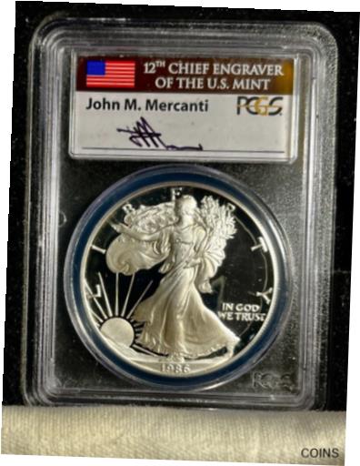 【極美品/品質保証書付】 アンティークコイン コイン 金貨 銀貨 [送料無料] 1986-S SILVER EAGLE PR70-MERCANTI PCGS - RARE VINTAGE BOX COA & GLOVE NICE # HIT