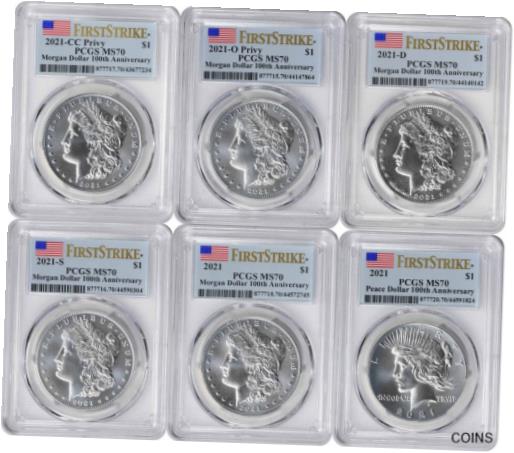 【極美品/品質保証書付】 アンティークコイン 銀貨 2021 Morgan and Peace Silver Dollar 6-Coin Set MS70 First Strike PCGS [送料無料] #sct-wr-012379-178