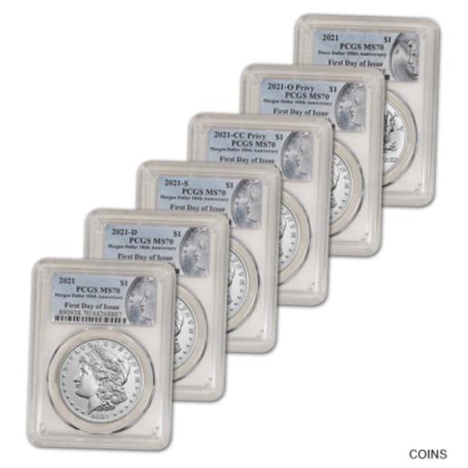 【極美品/品質保証書付】 アンティークコイン 銀貨 2021 US Six Coin Morgan and Peace Silver Dollar Set - PCGS MS70 First Day Issue [送料無料] #sct-wr-012379-343