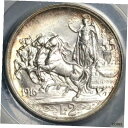 【極美品/品質保証書付】 アンティークコイン コイン 金貨 銀貨 送料無料 1916 PCGS MS 63 Italy 2 Lire Horses Chariot Silver Mint State Coin (22082502C)