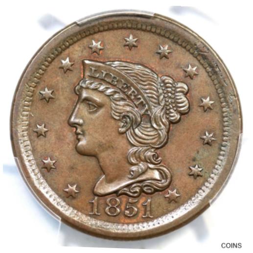 yɔi/iۏ؏tz AeB[NRC RC   [] 1851 N-39 R-3 PCGS MS 63 BN CAC Braided Hair Large Cent Coin 1c