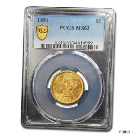 【極美品/品質保証書付】 アンティークコイン 金貨 1851 $5 Liberty Gold Half Eagle MS-63 PCGS - SKU#168828 [送料無料] #got-wr-012451-9519