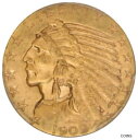1909-D MS63 インディアン ハーフ イーグル、PCGS 352043261909-D MS63 Indian Half Eagle, PCGS 352...