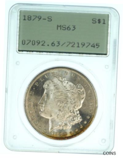 ڶ/ʼݾڽա ƥ    [̵] 1879 S $1 Morgan Silver Dollar PCGS MS63 Early Rattler Holder Nice Frosty Face
